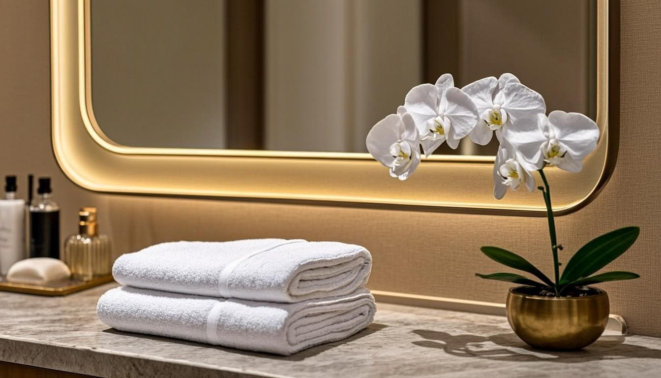 Elegant treatment room with a gold-lit mirror at a Dubai aesthetic clinic
