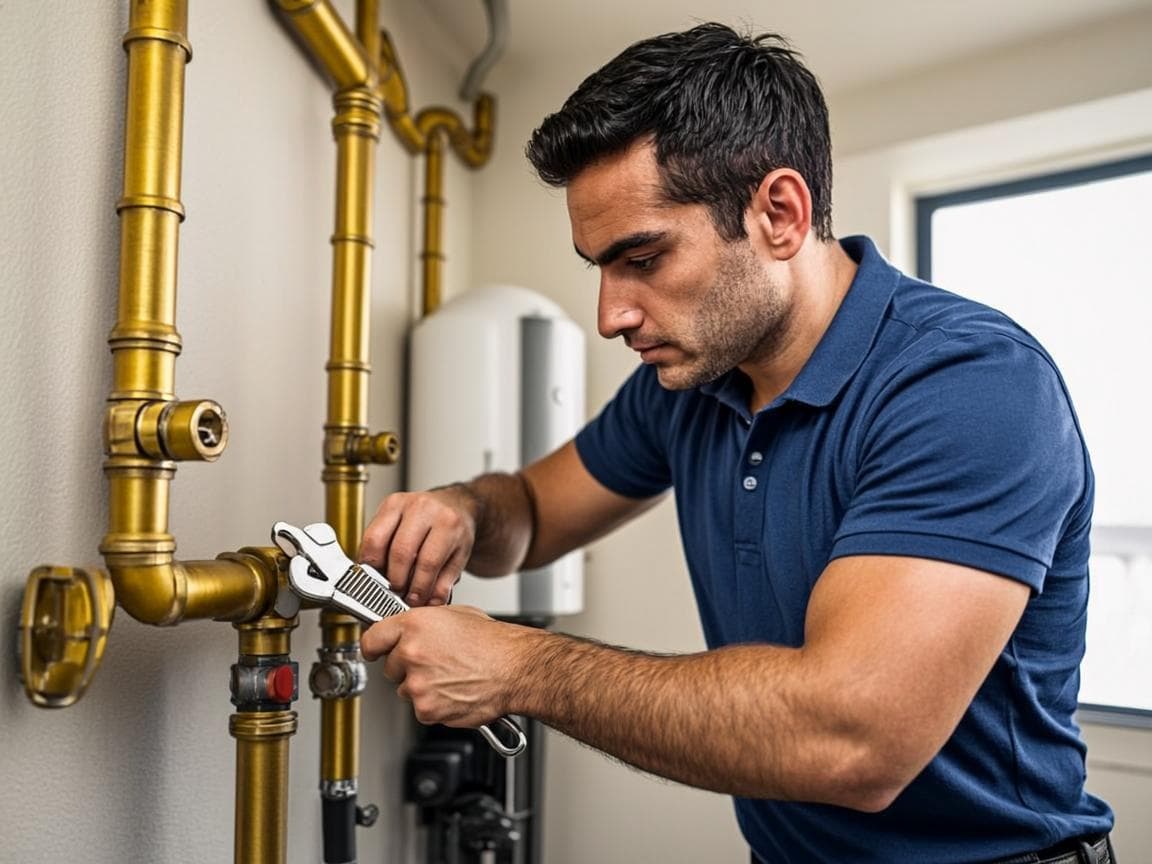 Plumber diagnosing a leak under a Dubai apartment sink