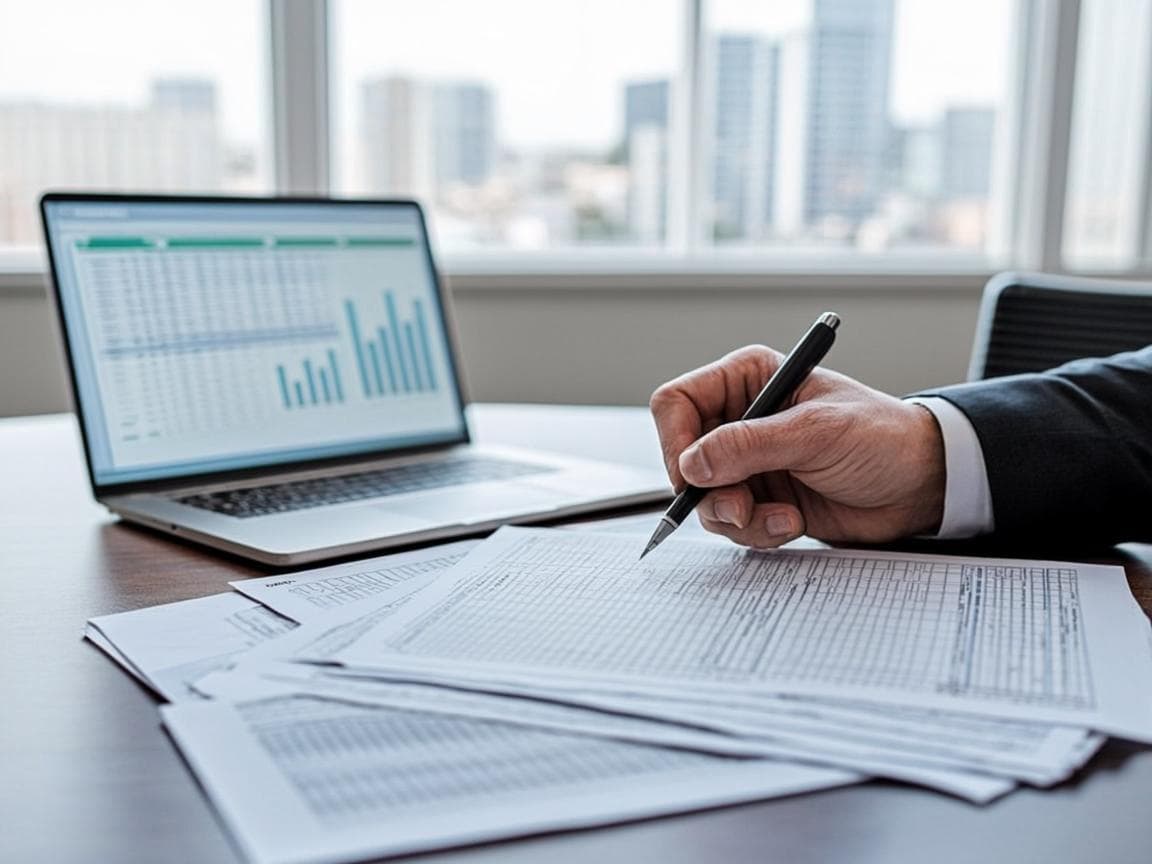 Tax adviser marking deadline dates on a wall calendar beside a stack of client files