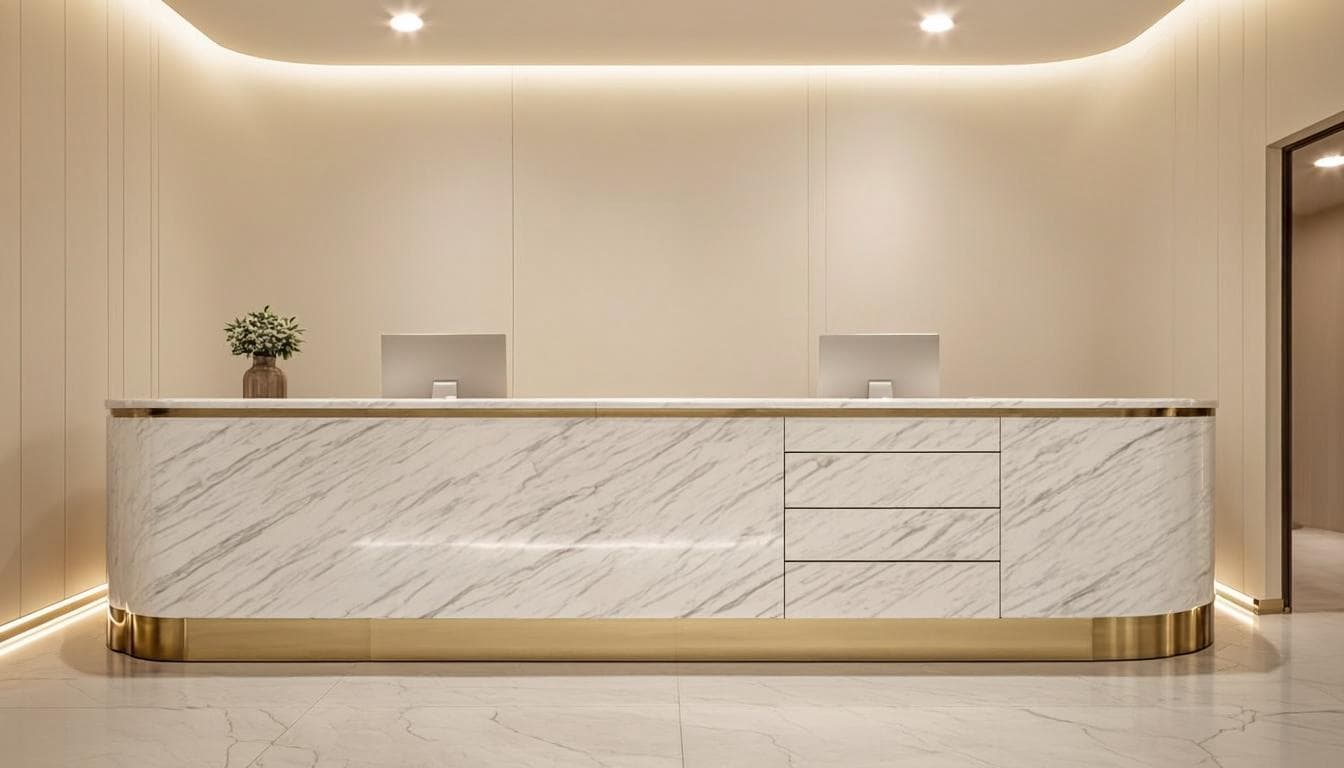 Elegant clinic reception area of a medical aesthetics practice in Dubai
