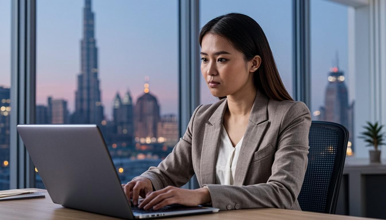 Laptop screen showing a conversational AI chat interface with a marketing strategist reviewing the answer