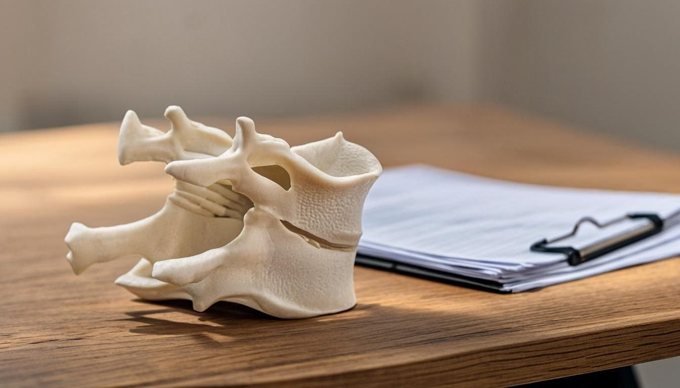 Anatomical spine model on a desk in a chiropractic education room