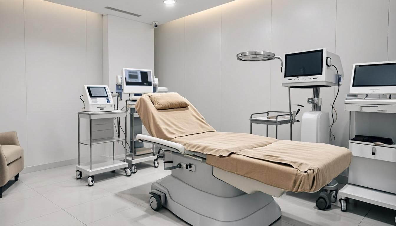 Bright, calm dermatology exam room in a Dubai skin clinic