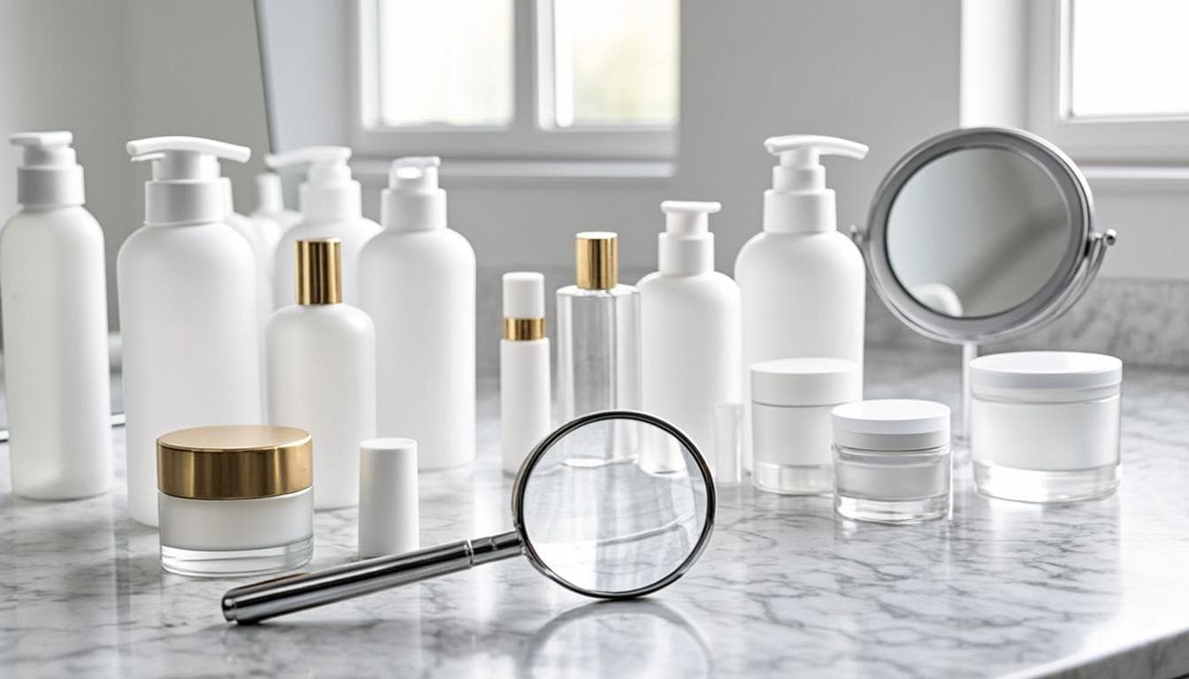 Skincare products counter at a dermatology clinic in Dubai