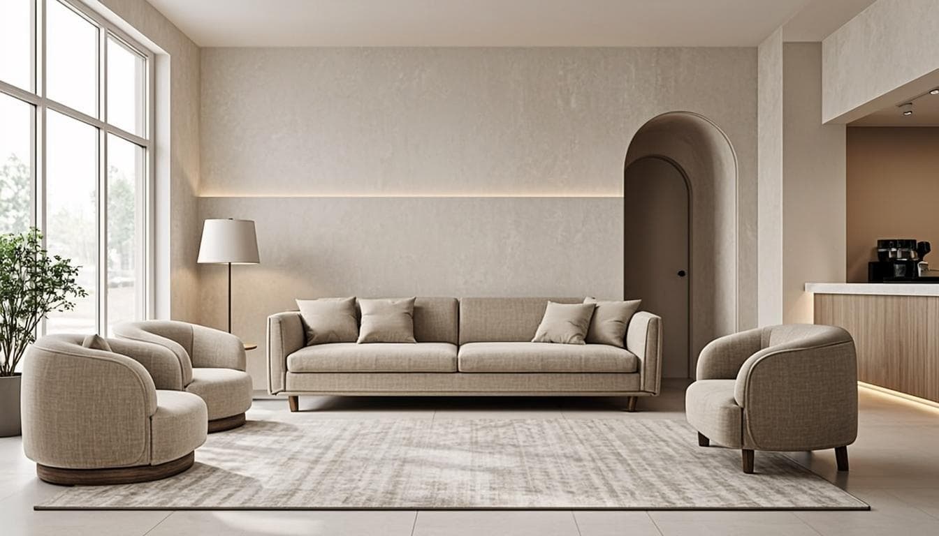 Calm, welcoming reception area of a modern IVF clinic in Dubai